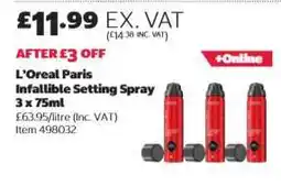Costco L'Oreal Paris Infallible Setting Spray 3 x 75ml offer