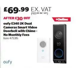 Costco eufy E340 2K Dual Cameras Smart Video Doorbell with Chime offer