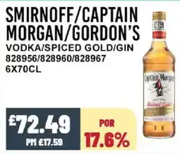 Bestway SMIRNOFF/CAPTAIN MORGAN/GORDON'S Vodka/spiced gold/gin offer