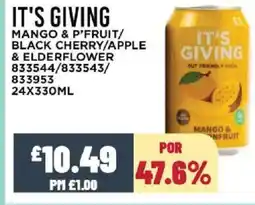 Bestway IT'S GIVING Mango & p'fruit/ black cherry/apple & elderflower offer
