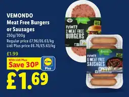 Lidl VEMONDO Meat Free Burgers or Sausages offer