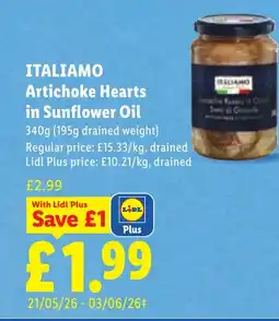 Lidl ITALIAMO Artichoke Hearts in Sunflower Oil offer
