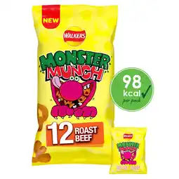 Iceland Walkers Monster Munch Roast Beef Multipack Snacks Crisps 12 x 20g offer