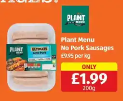Aldi Plant Menu No Pork Sausages offer