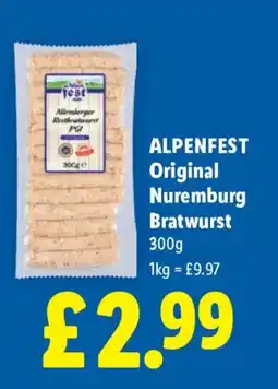 Lidl ALPENFEST Original Nuremburg Bratwurst offer