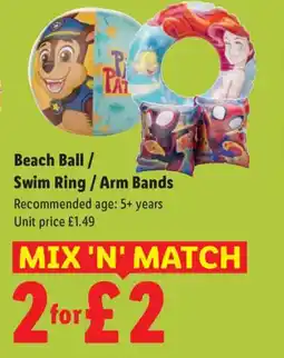 Lidl Beach Ball/ Swim Ring/Arm Bands offer