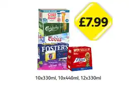 Londis Brewdog Cold Beer, Carlsberg, Coors, Fosters, Thatchers Apple & Blackcurrant, Bud 0.0 offer
