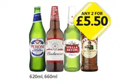 Londis Peroni, Budweiser, Stella Artois, Birra Moretti offer