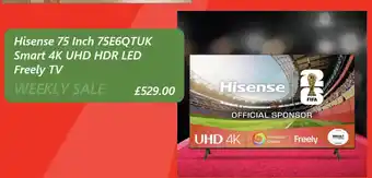 Hisense 75 Inch 75E6QTUK Smart 4K UHD HDR LED Freely TV