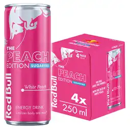 Iceland Red Bull Peach Edition Sugarfree White Peach Energy Drink 250ml 4 Pack offer