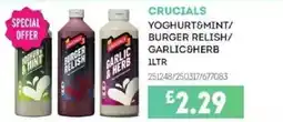 Bestway CRUCIALS Yoghurt&mint/ burger relish/ garlic&herb offer