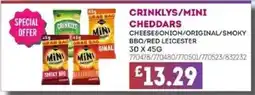 Bestway CRINKLYS/MINI CHEDDARS Cheese&onion/original/smoky bbq/red leicester offer