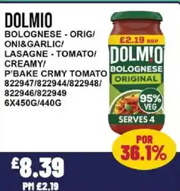 Bestway DOLMIO Bolognese - orig/ oni&garlic/ lasagne - tomato/ creamy/ p'bake crmy tomato offer