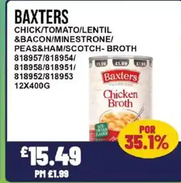 Bestway BAXTERS Chick/tomato/lentil &bacon/minestrone/ peas&ham/scotch-broth offer