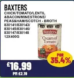 Bestway BAXTERS Chick/tomato/lentil &bacon/minestrone/ peas&ham/scotch - broth offer