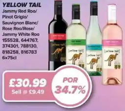 Bestway YELLOW TAIL Jammy Red Roo/ Pinot Grigio/ Sauvignon Blanc/ Rose Roo/Rose/ Jammy White Roo offer