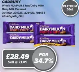 Bestway CADBURY Whole Nut/Fruit & Nut/Dairy Milk/ Dairy Milk Caramel offer