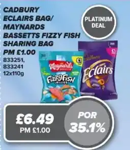 Bestway Cadbury eclairs bag/ maynards bassetts fizzy fish sharing bag offer