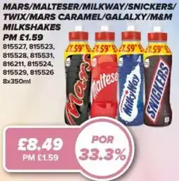 Bestway Mars/malteser/milkway/snickers/ twix/mars caramel/galalxy/m&m milkshakes offer