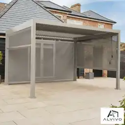 Costco Alvivo 9ft 8 x 13ft 3 (3 x 4m) Beige Louvered Aluminium Pergola Bundle with 4 Pull-Down Screens offer