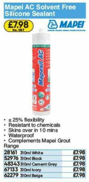 Toolstation Mapei Ac Solvent Free Silicone Sealant offer
