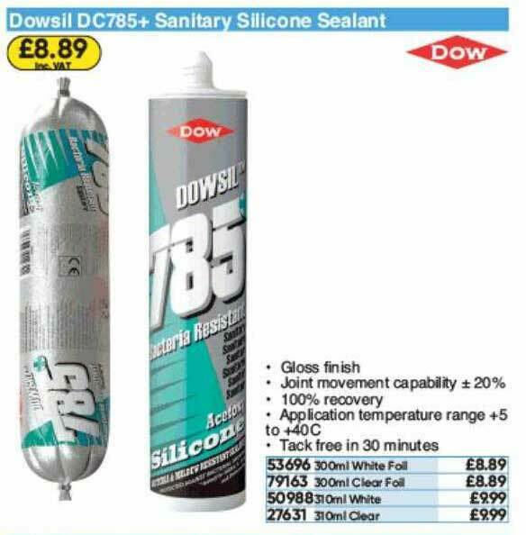 Dowsil Dc785+ Sanitary Silicone Sealant offer at Toolstation