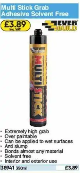 Toolstation Ever Build Multi Stick Grab Adhesive Solvent Free offer