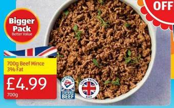 Aldi 700g Beef Mince 3% Fat offer