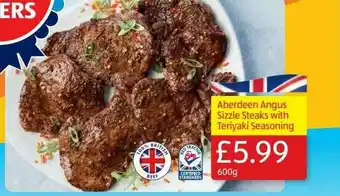 Aldi Aberdeen Angus Sizzle Steaks With Teriyaki Seasoning offer