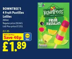 Lidl ROWNTREE'S 4 Fruit Pastilles Lollies offer