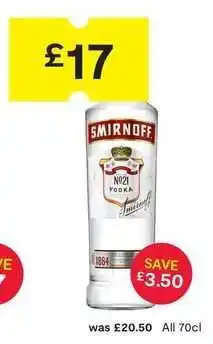 SuperValu Smirnoff No.21 Vodka offer
