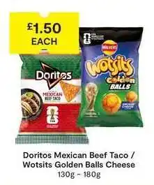 SuperValu Doritos Mexican Beef Taco / Wotsits Golden Balls Cheese offer