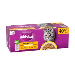 Iceland WHISKAS 1+ POULTRY Feasts Wet Cat Food Pouches in Jelly 40 x 85g offer