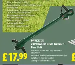 Lidl PARKSIDE 20V Cordless Grass Trimmer – Bare Unit offer