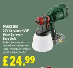 Lidl PARKSIDE 20V Cordless HVLP Paint Sprayer - Bare Unit offer