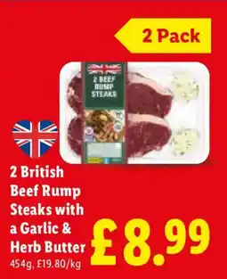 Lidl 2 British Beef Rump Steaks with a Garlic & Herb Butter offer