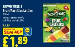 Lidl ROWNTREE'S Fruit Pastilles Lollies offer