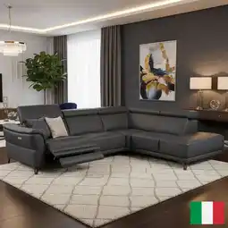 Costco Nicoletti Charleston Blue Leather Power Reclining Corner Sofa with Chaise in 2 Configurations offer