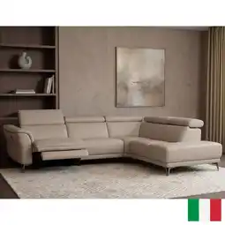 Costco Nicoletti Charleston Beige Leather Power Reclining Corner Sofa with Chaise in 2 Configurations offer