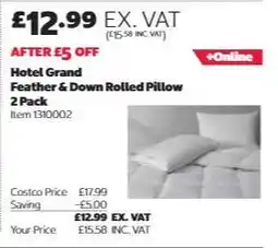 Costco Hotel Grand Feather & Down Rolled Pillow 2 Pack offer