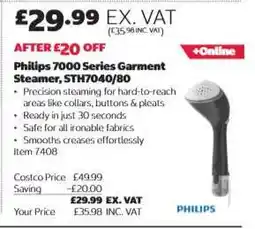 Costco Philips 7000 Series Garment Steamer, STH7040/80 offer