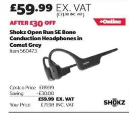 Costco Shokz Open Run SE Bone Conduction Headphones in Comet Grey offer