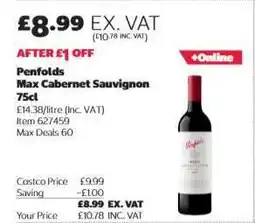 Costco Penfolds Max Cabernet Sauvignon 75cl offer