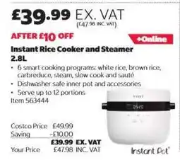 Costco Instant Rice Cooker and Steamer 2.8L offer