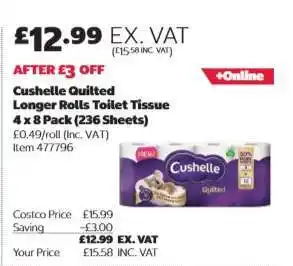 Costco Cushelle Quilted Longer Rolls Toilet Tissue offer