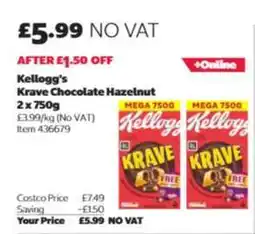 Costco Kellogg's Krave Chocolate Hazelnut 2 x 750g offer