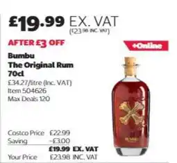 Costco Bumbu The Original Rum 70cl offer