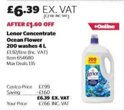Costco Lenor Concentrate Ocean Flower 200 washes 4 L offer