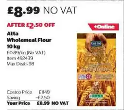 Costco Atta Wholemeal Flour 10 kg offer