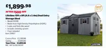 Lifetime 15ft x 8ft (4.6 x 2.4m) Dual Entry Storage Shed